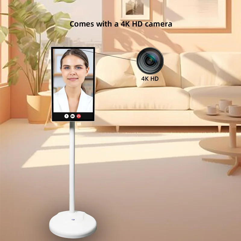 Standing Touch Screen Rotation 32 Inch Signag Digit Tiktok Live Stream Interactiuve Display Portable Tv On Wheels With Battery