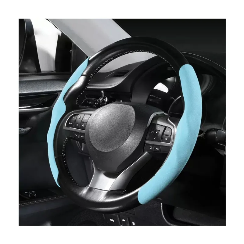 Fashion universal car steering wheel cover wholesale luxury designer custom carbon fiber suede leather plastic silicone fur new