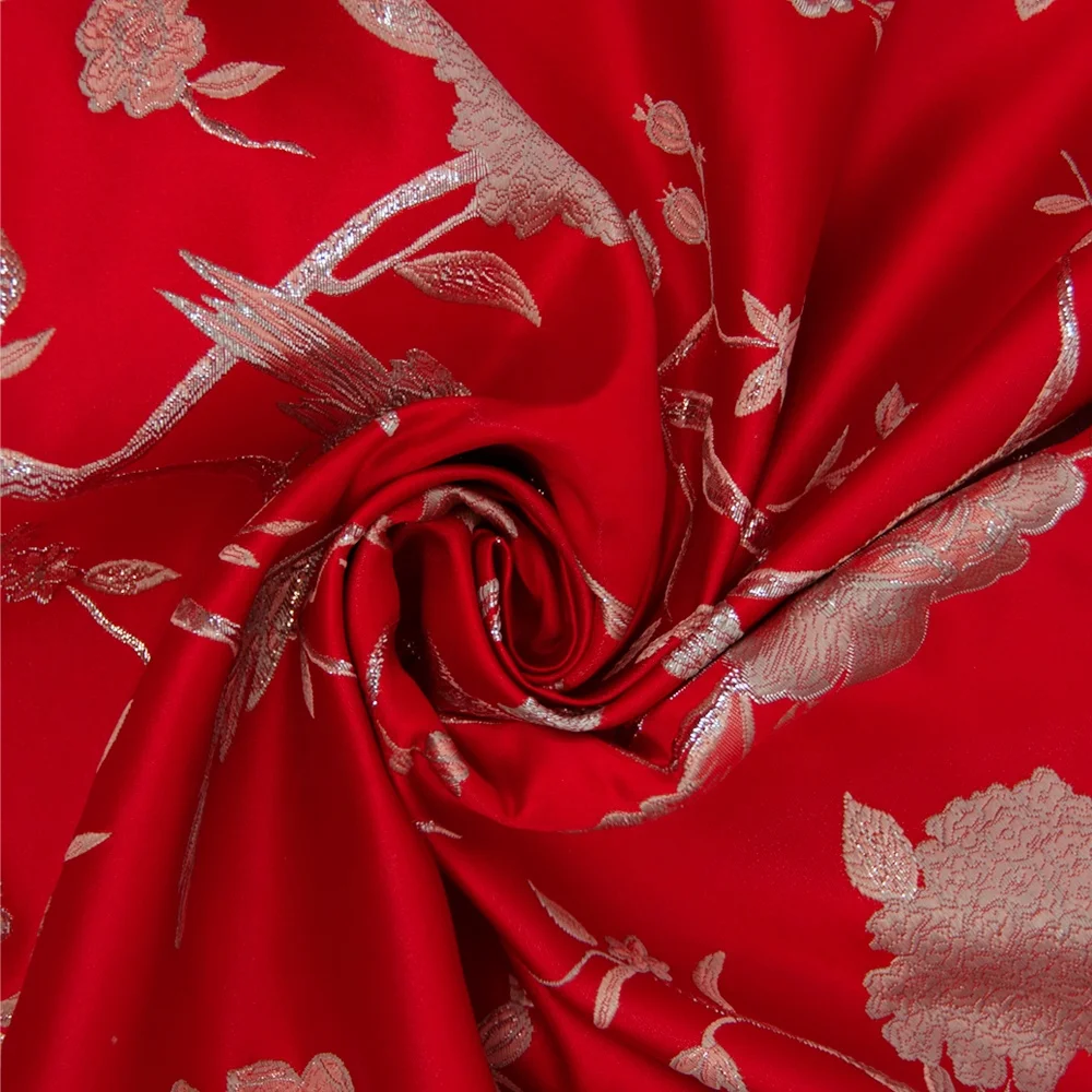 Jindian Hot Wholesale Red Jacquard Polyester Metallic Woven Fabric For Bed Sheet