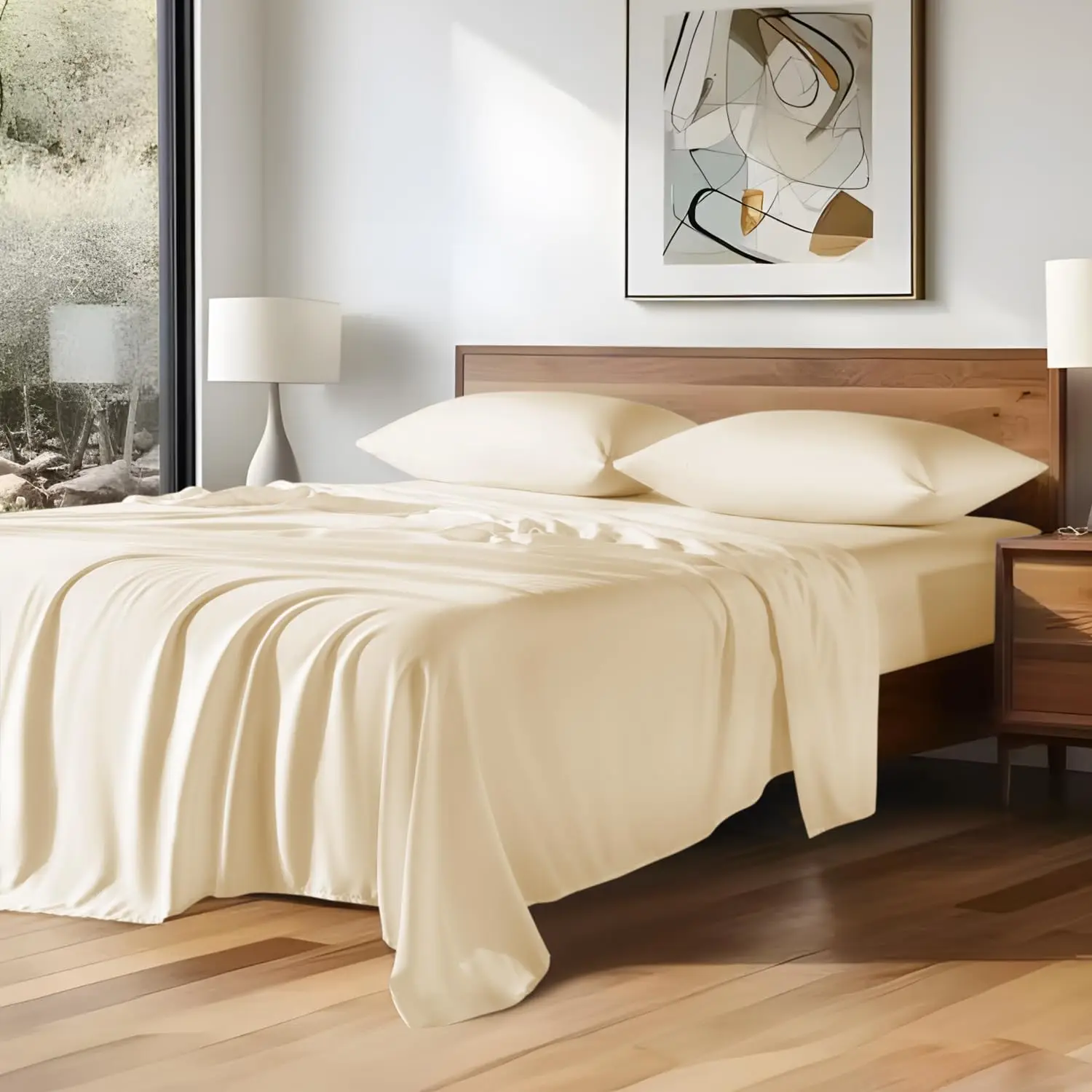 king /queen 100% Eucalyptus Lyocell Bed Sheet,Silk Soft, Smooth, Breathable Bedding set 400TC 60*60 Solid color simple style