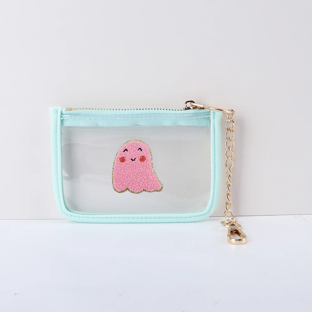 Cute Simple Candy Color Pvc Transparent Halloween Clear Purse Creative Keychain Coin Purse Key Bags Small Clutch Bag Kid Purse