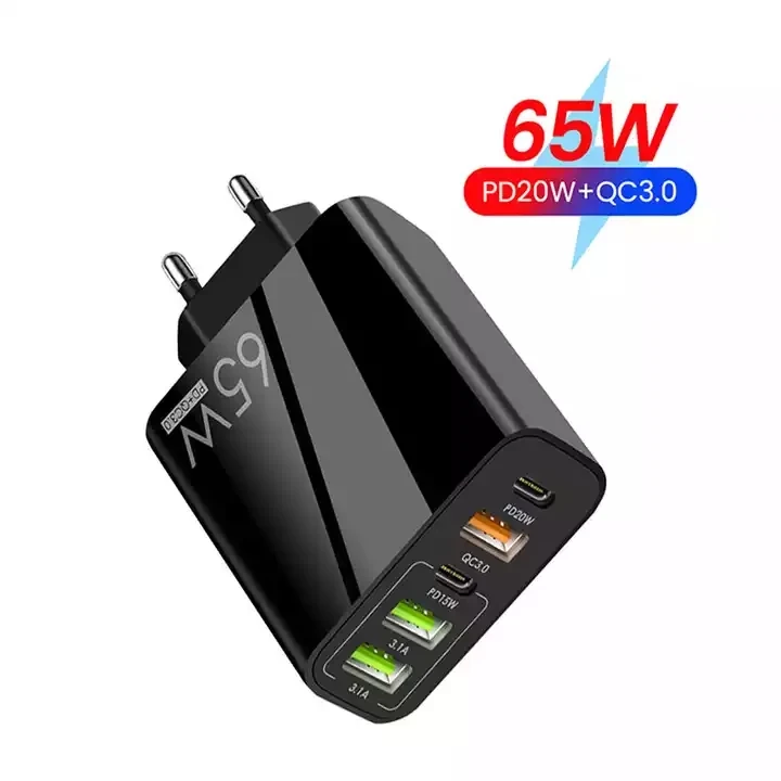 Wholesale US/EU/UK 65W Fast Charger PD20W+QC3.0 USB quick wall charger 5Port Type C usb A fast Charger for iPhone/Huawei/Sumsang