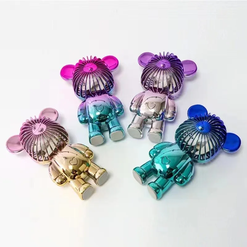 mini Bear hand  rechargeable fan Colorful Gradient Electroplating Fans Cooling Rechargeable Portable mini Usb Bear Fan