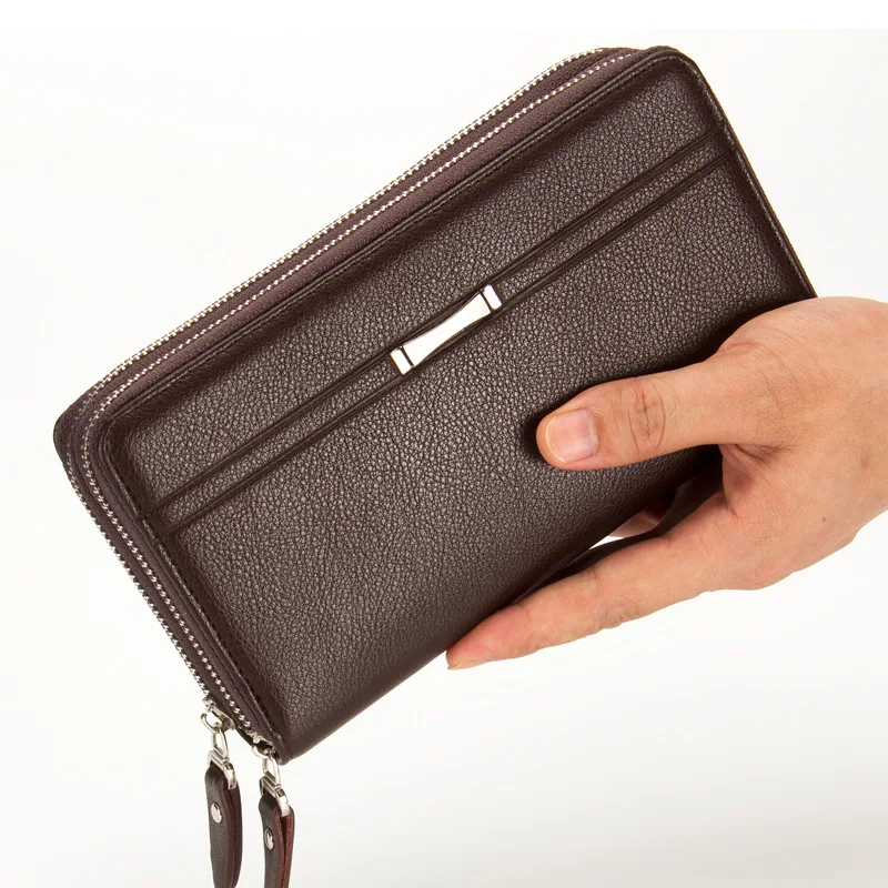 Hot Selling Fashion Double Zip Money Bag Large Capacity Man Wallet Men Purse Long Leather Wallet for Men