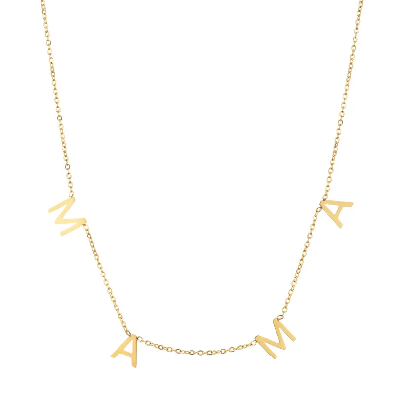 Firstmadam Custom 14 Karat Real Gold MAMA pendant Necklace Multi Letter Choker For Mom Women