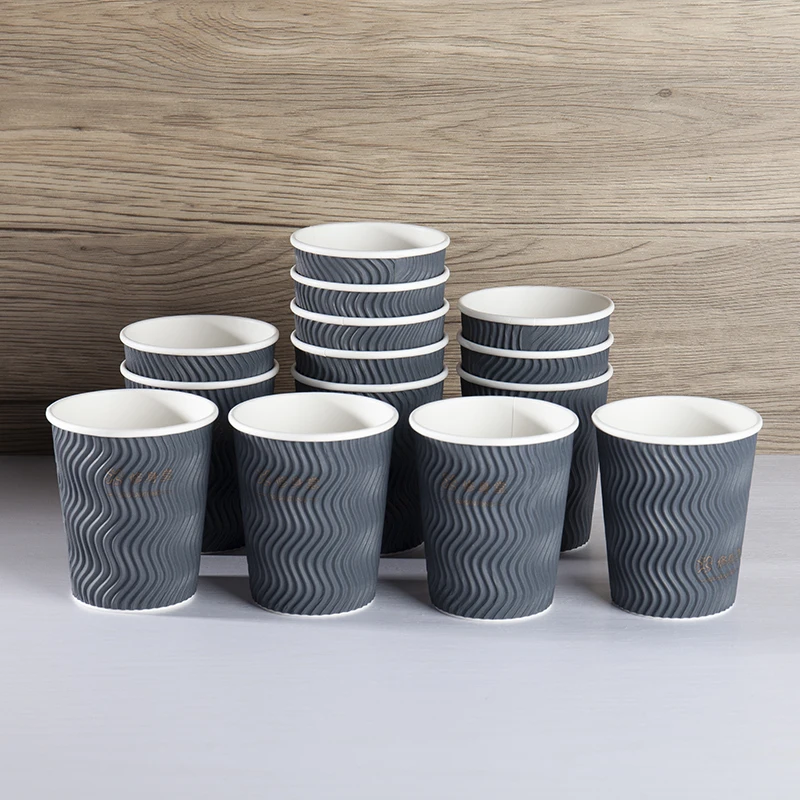 Disposable Corrugated Comfortable Odorless Safe Material Ripple Wall Paper Cup For Tea And Coffee With Lids
