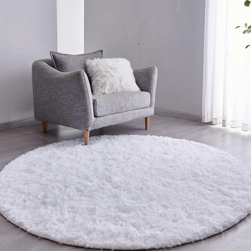 Circle Long Pile Rug for Home Area Play Carpet Non-slip Floor Mats for Nursery Room Round Soft Fluffy Memory Foam Mat
