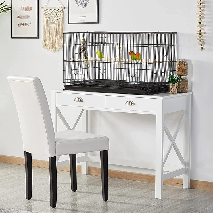 Rolling Stand Wrought Iron Bird Cage For Parrots Conure Lovebird Cockatiel With 4 Caster Wheels