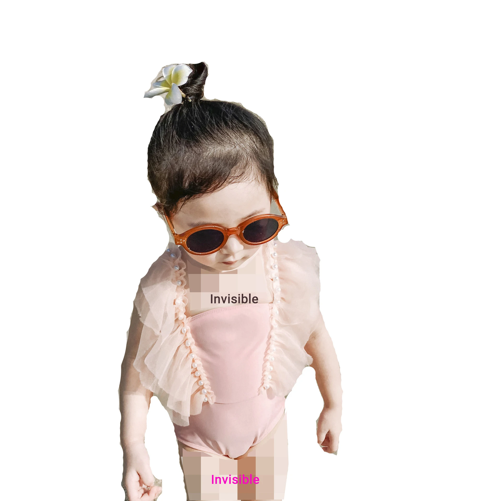 Cartoon Cute Light Pink Mesh New Wholesale Kids Bikini Girls Swim Skirt One Piece Swimsuit for Girls