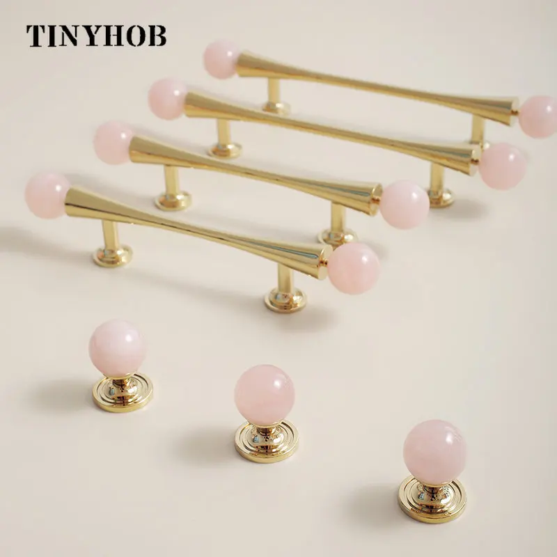 French Style Pink Crystal Cabinet Round Knobs Cupboard Handles Furniture Hardware Light Luxury Drawer Pull Kitchen Handle C-5665