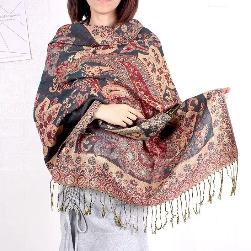 wholesale warm winter scarf for women pashmina tassel shawls paisley fashion Ethnic people winter warm scarf shawl