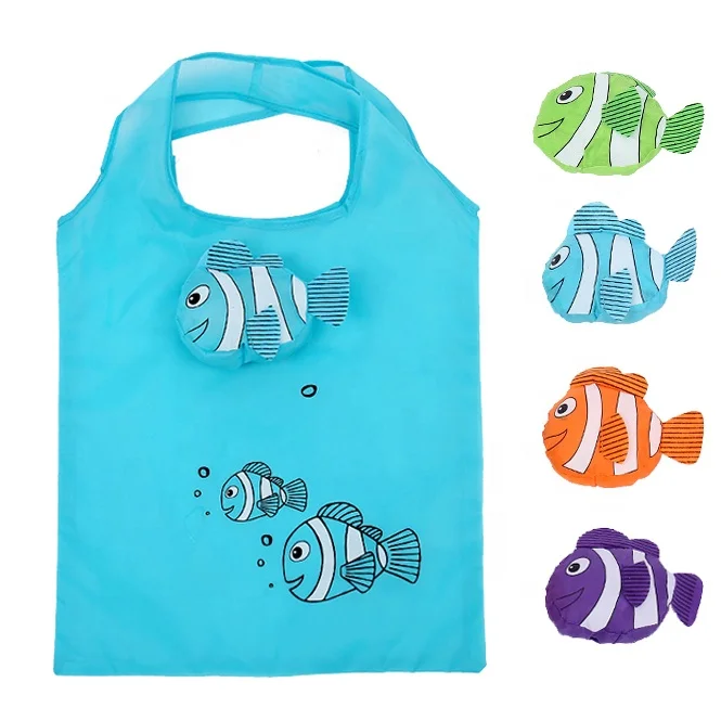 Eco Polyester Reusable Shopping Bags For Supermarket Foldable Animal Fish Tote Shop Bag