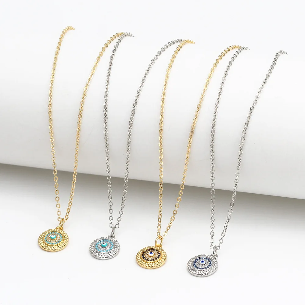 New Micro-inlaid Evil Angel Eyes Pendant Necklaces Fashion Round Lucky Blue Devil Eye Clavicle Chain Necklace