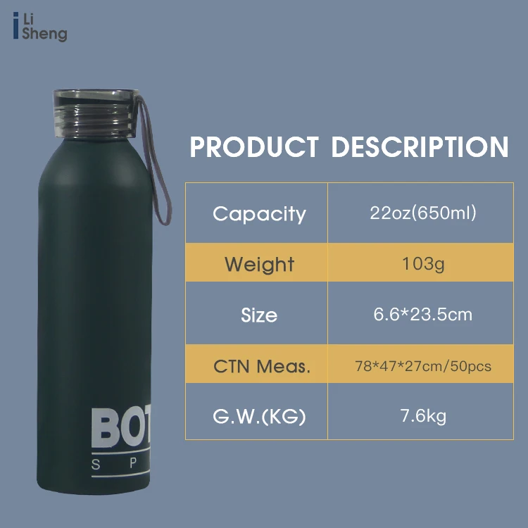 Customized Logo Reusable Gym Outdoor Camping Cycling Metal Sports Drinking Flask 650ML Aluminum Water Bottle