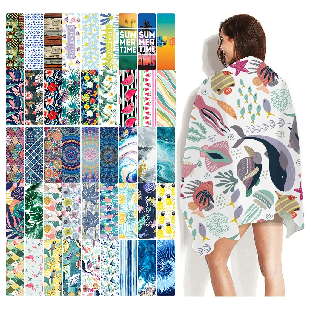 Custom Recyclable Fabric Quick Dry Waffle Microfiber Sand Free Sublimation Beach Towel with Logo Custom Print