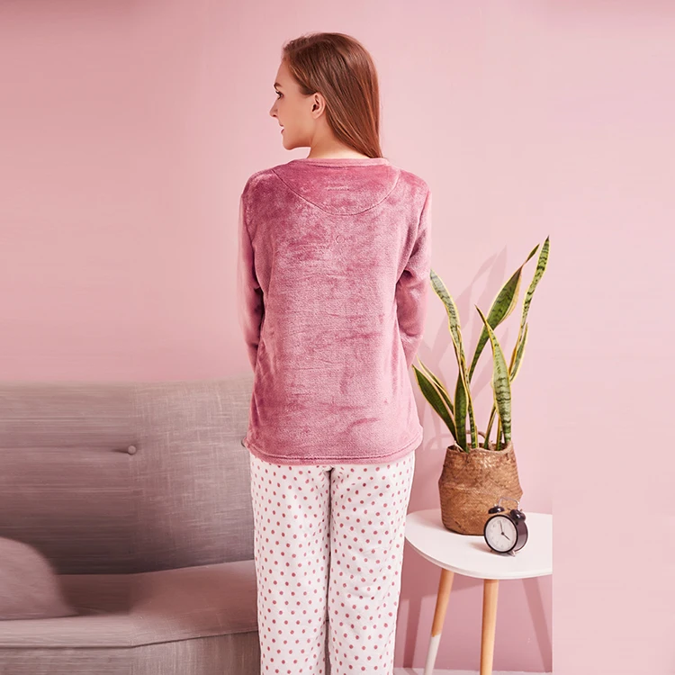 Two Pieces Set Women Best Selling Soft Flannel Animal Women Wholesale Printed Pajamas