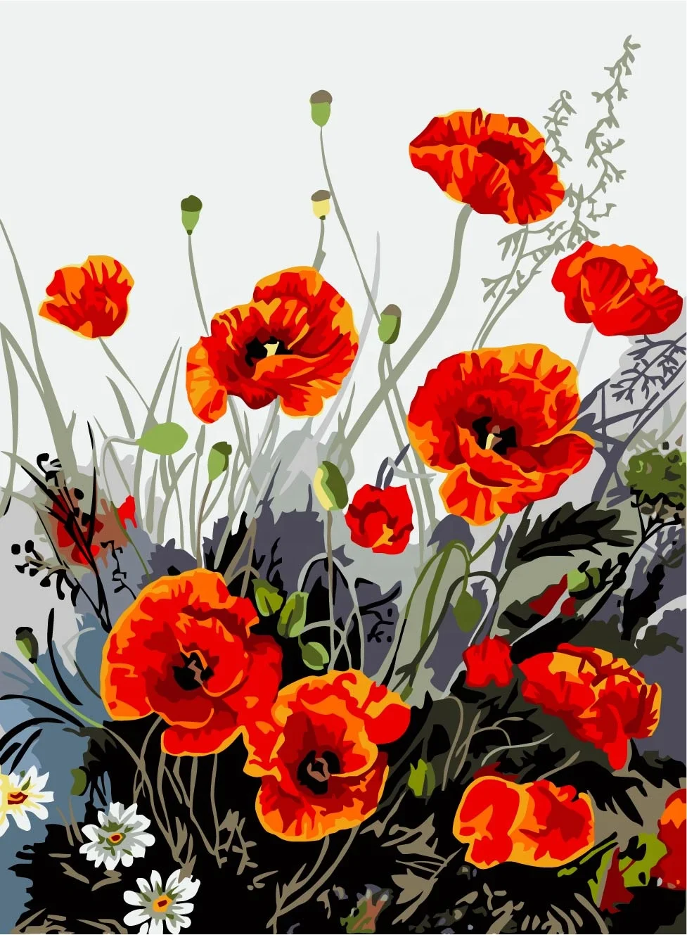  Still Life Flaming Red Poppies Flower DIY Painting By Numbers Easy For