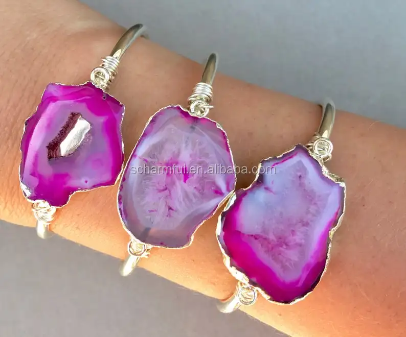 BS190925 Boho Chic IMPERIAL Jasper Stone Gold Plated Cuff Bangle