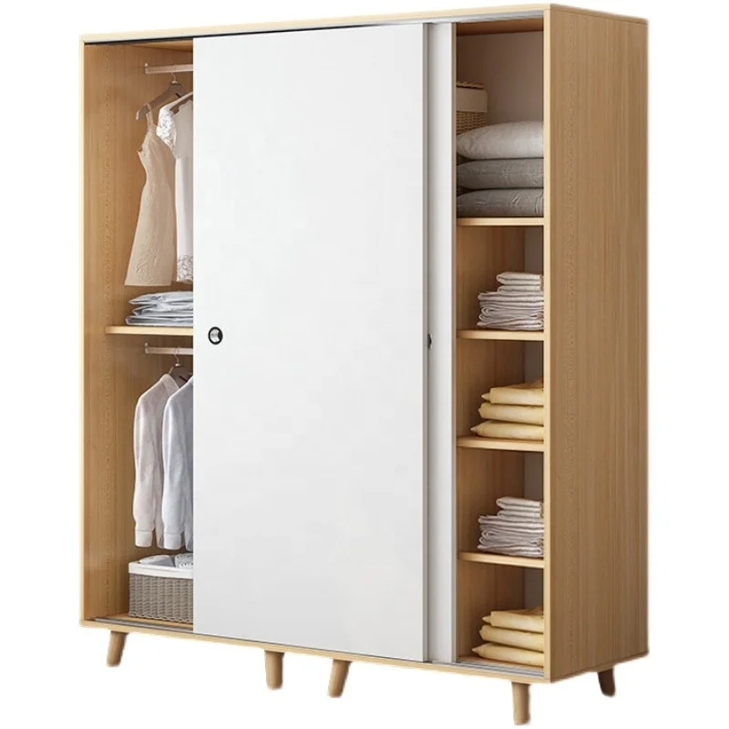 Modern bedroom wardrobe Storage Adjustable  Wooden Board sliding door Clothes Cabinet  Wardrobe Closet