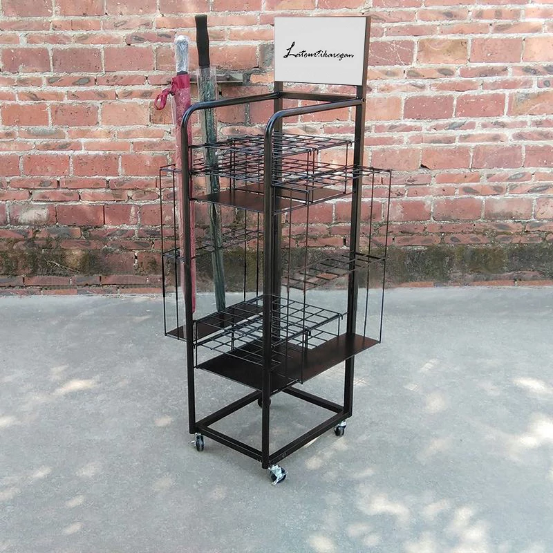 New Arrival Retail Store Metal Umbrella Display Racks Storage Hanging Hooks Stand with Adjustable Wheels