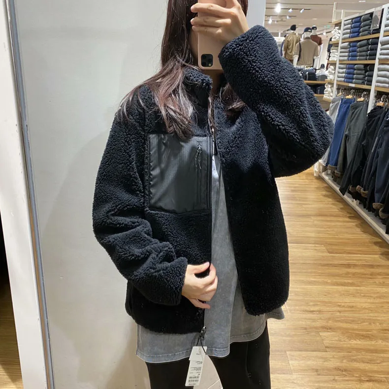 custom unisex men women windproof imitation lamb velvet polar fleece jacket 2022