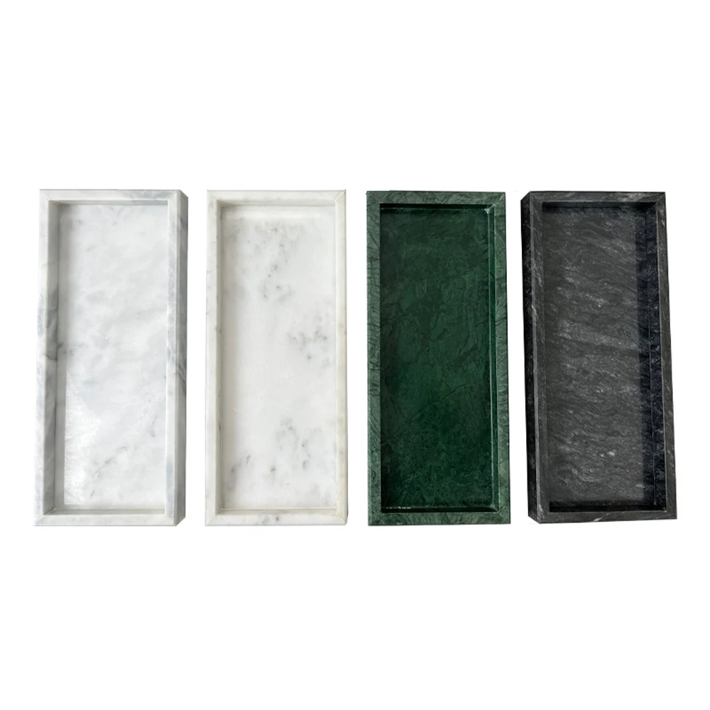 wholesale natural luxury small rectangle 13x30cm white green marble stone serving trays