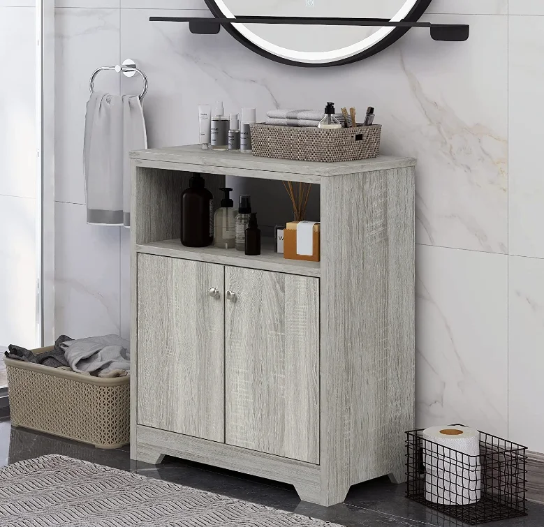 Bathroom Storage Cabinet Freestanding Cupboard Furniture with Two Doors and Adjustable Shelf Bathroom Cabinet Bathroom Furniture