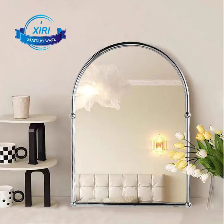 Brass Retro Arched Smart Bathroom Mirror Vanity Mirror Makeup Wall Mounted Luminous Mirror French Style XR0432