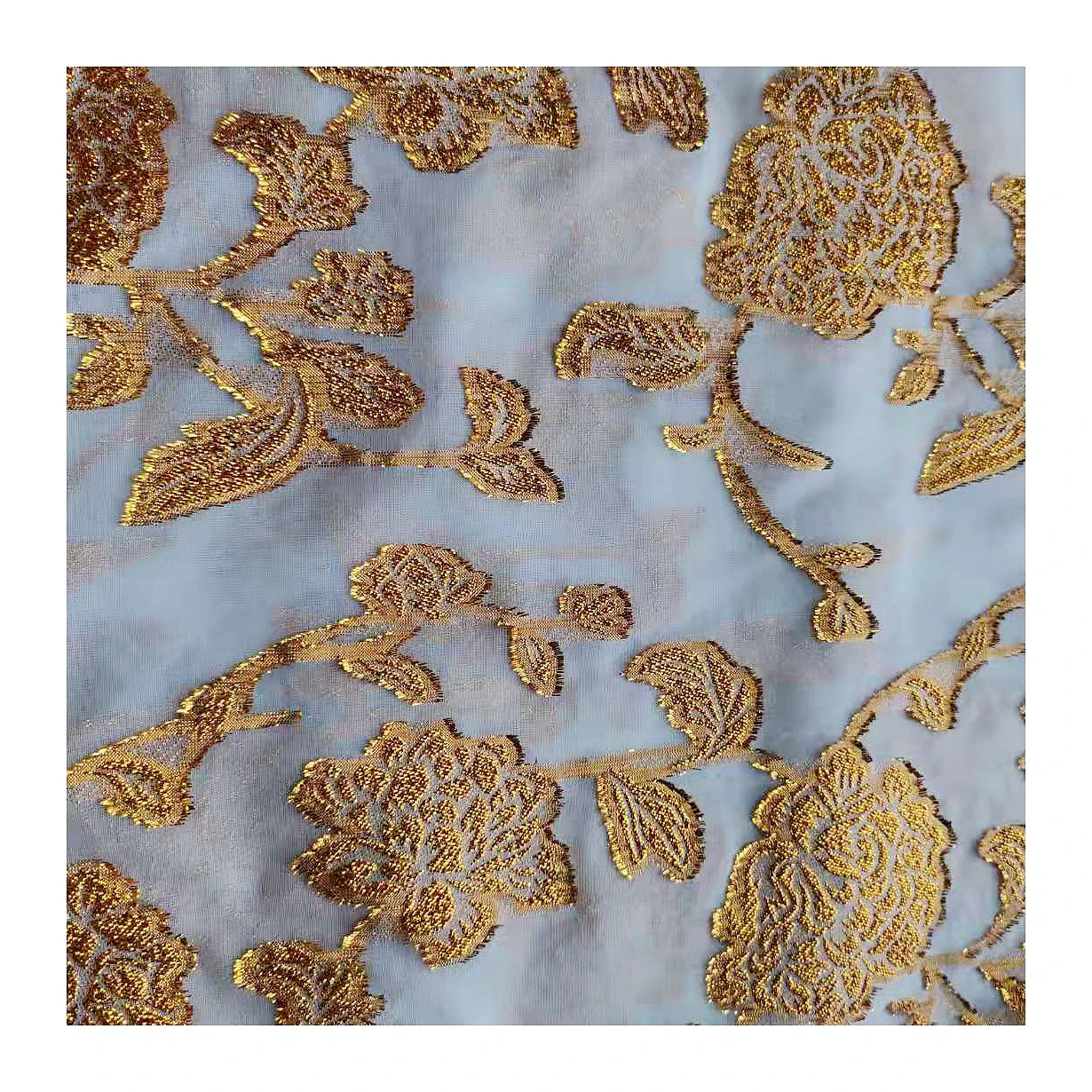 High quality gold metallic lurex floral jacquard fabric polyester chiffon voile fabric for dress blouse