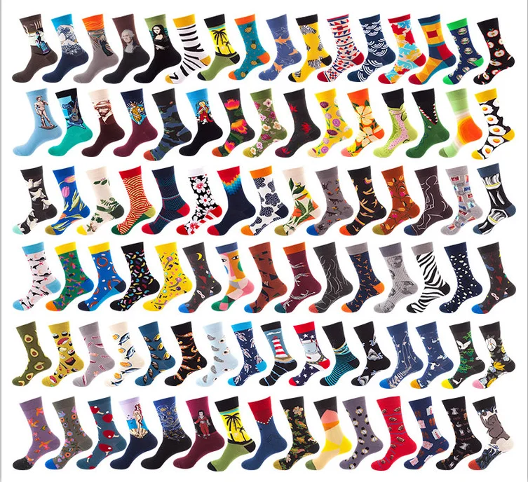 Wholesale funny crazy design colorful funky women men fashion high quality novelty cotton fancy happy dress tube crew socks