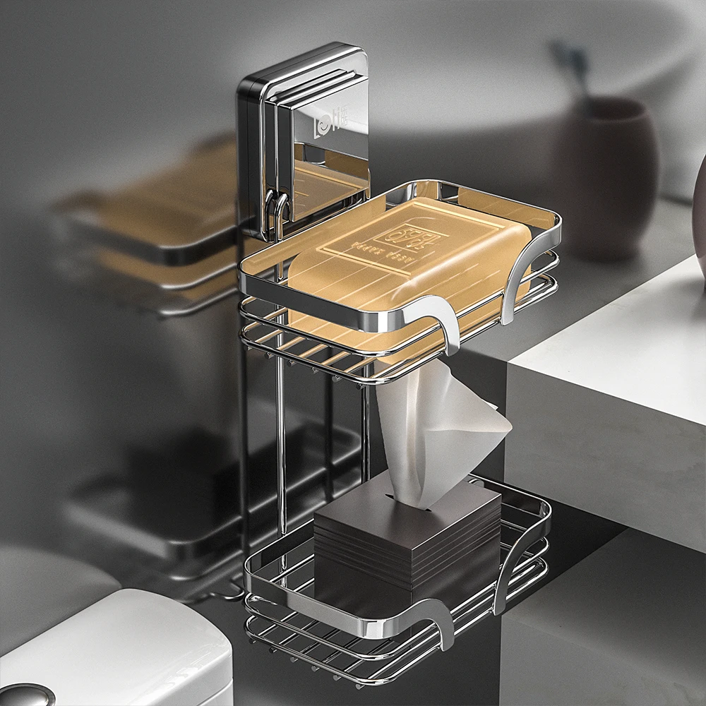 High Quality Household Bathroom Wall Mount Double Layer Stainless Steel Soap Dish Holder