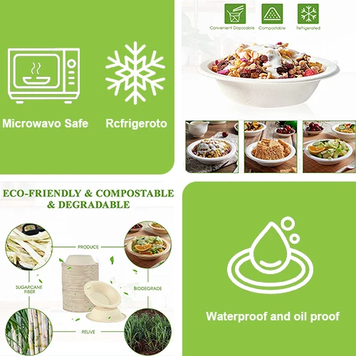 Sugarcane Tableware Bagasse Packaging 10Oz 12Oz 16Oz Biodegradable Salad Bowl Containers Pulp Mouldin Bagasse Bowl With Lid