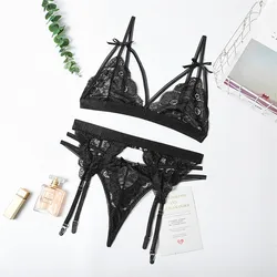 Lingerie Sexy Hot Erotic Intimates Bra Panty G-string Set Transparent Lace Open Bra & Brief Sets Underwear