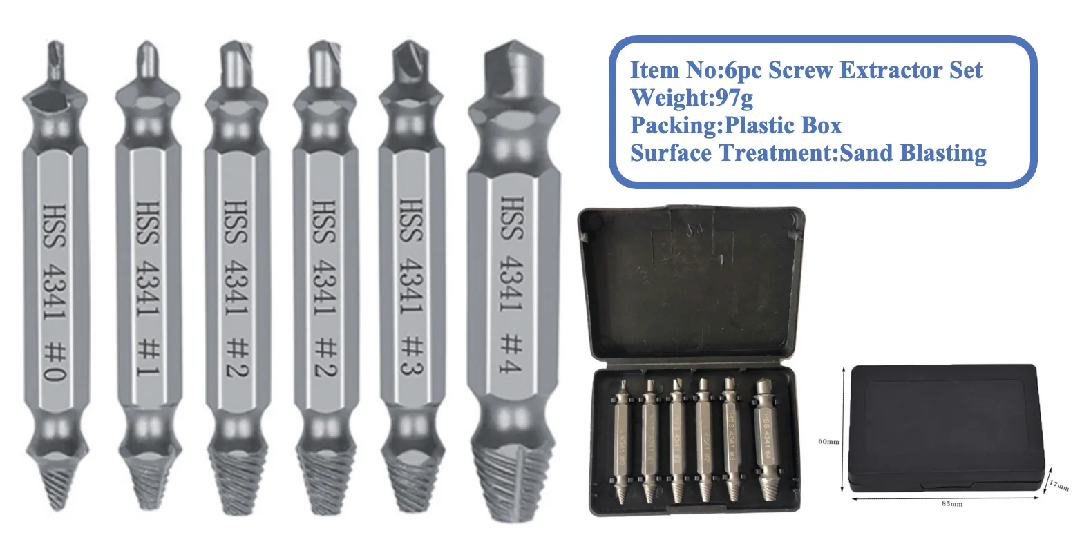 5pc HSS 4341 Damaged Screw Extractor Drill Bit Guide Broken Bolt Stud Stripped Screw Remover Tool for Screw/Water Pipe