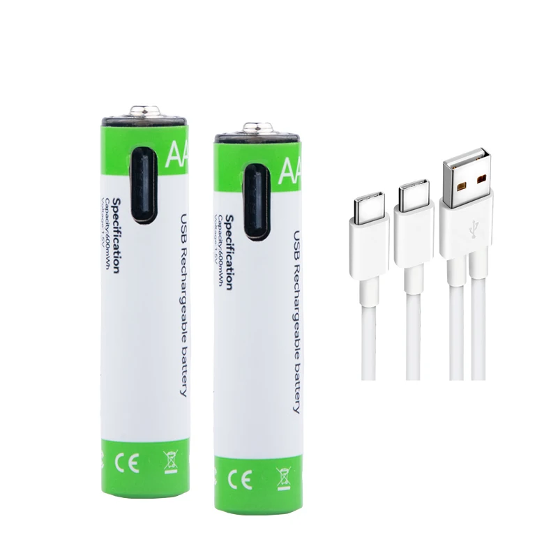 Hot Selling  1.5V AAA 600mWh Rechargeable Lithium Ion Type C Batteries for Remote Control