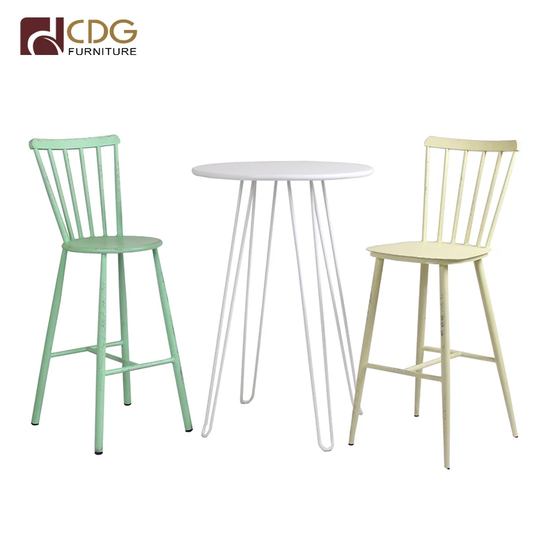 Distressed Vintage Bar Furniture Iron Modern Metal Frame High Chairs