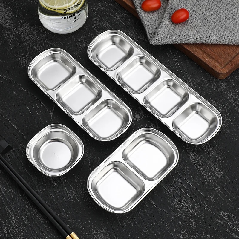Korean restaurant 304 stainless steel seasoning plate hot pot sauce mustard dipping dish multi grid seasoning dish
