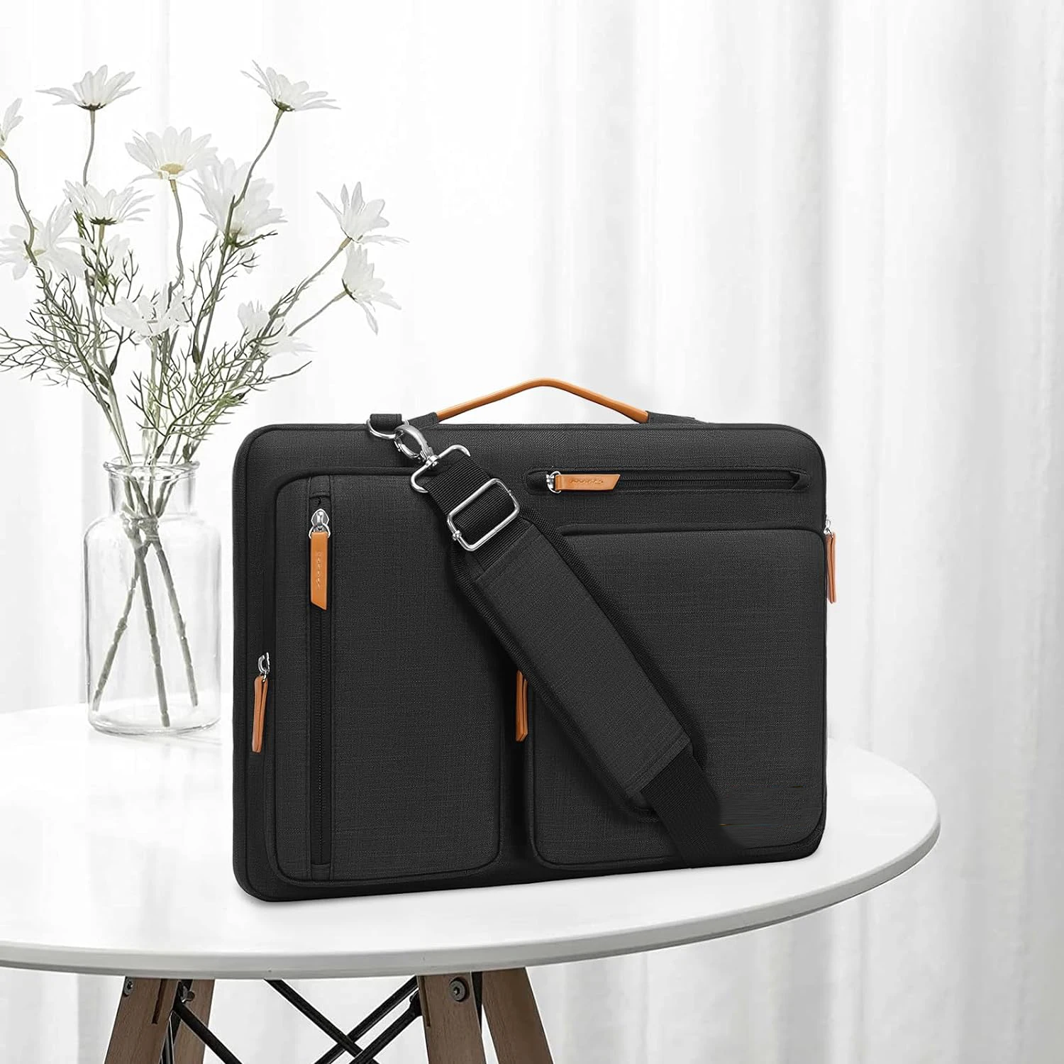 Laptop Shoulder Bag 15-15.6 inch Computer Bag Side Open Messenger Bag with 4 Zipper Pockets  Handle
