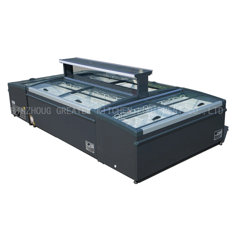 Supermarket commercial refrigeration equipment high quality  frost slid glass door meat frozen deep island display freezer