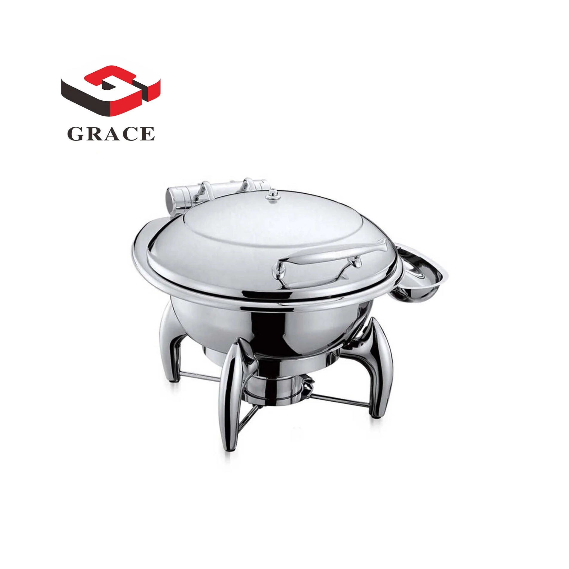 Commercial 11L Round Chafing Dish Round S/S CHAFING Dish W/ Glass Lid and Lid HOLDER. Stainless Steel Carton Case CN;GUA Silver