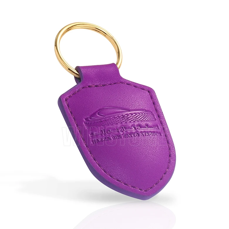 Custom Padded Shield Genuine Leather Key Fobs with Hard Enamel Metal Tags for Football Team Club