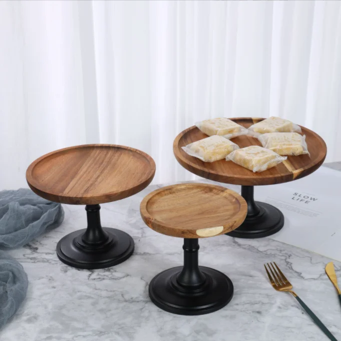 1 tier cake stand Acacia wood round square wooden cake stand with rim round flat