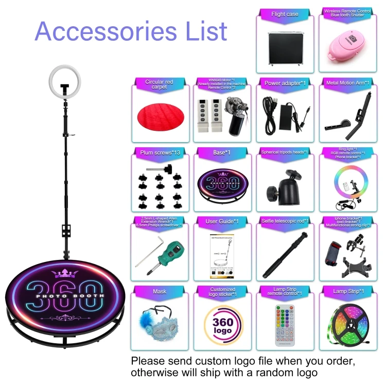 Customized 360 Degree Photo Booth Machine with Bluetooth and Ring Light Compatible with Smartphones and iPad