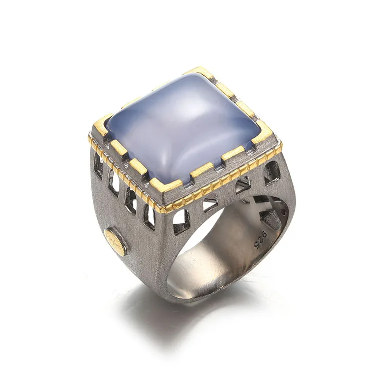 Chinese style great wall design chalcedony main stone 925 sterling silver women wedding ring