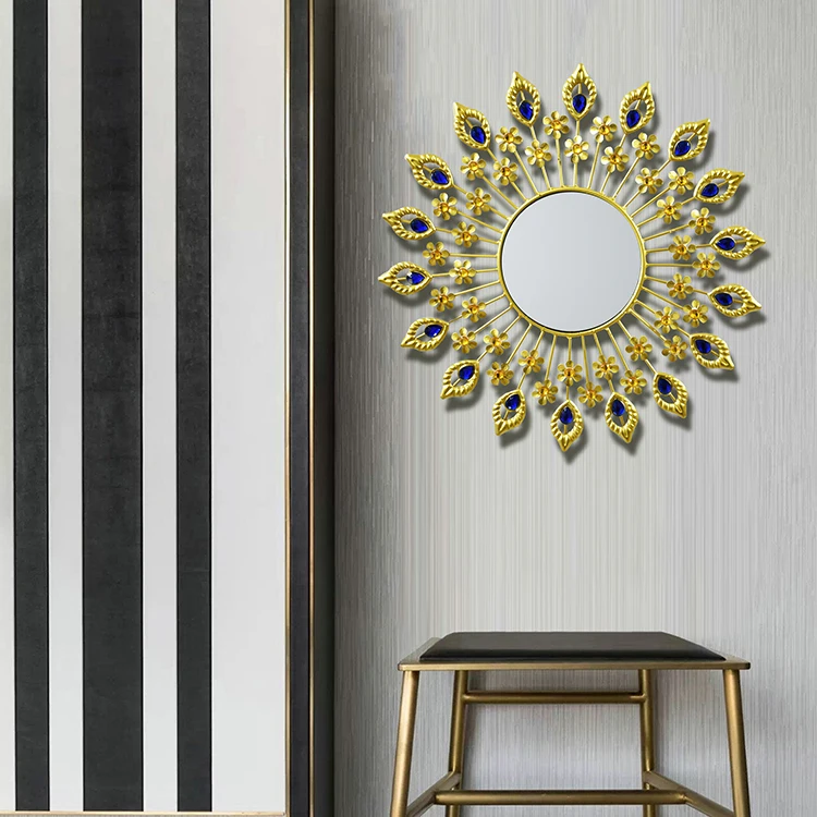 
Luxury Metal Eye Pattern Wall Art Shining Gold Iron Frame Round Wall Mirror Decorative Mirrors For Living Room 