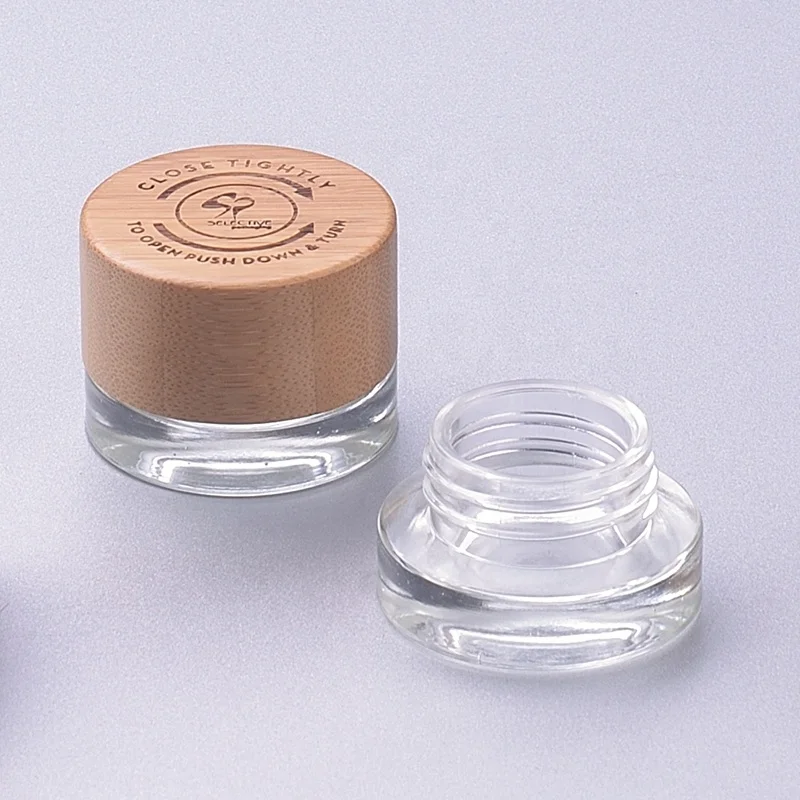 5g Small Clear Skincare cosmetic jar child resistant cap glass jars with bamboo wooden lids