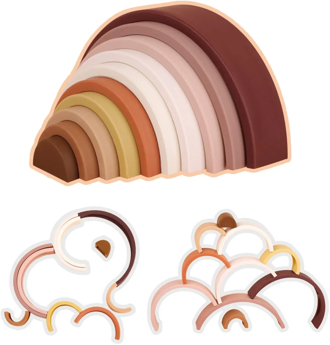 
Silicone Rainbow Stacker Puzzle Blocks Educational Toys for Kids Baby Toddlers 