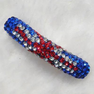 Wholesale customized designs clay pave rhinestone American flag pattern curved tube beads for bracelets necklaces jewelry making