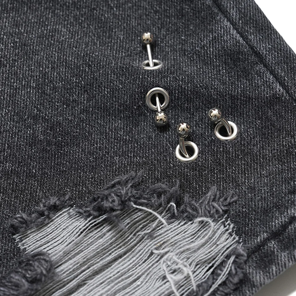 STARLIGHT New Trend Customize Men High Quality Denim Jeans Shorts Sandblast Whiskers Distressed Vintage Men Denim Shorts Black