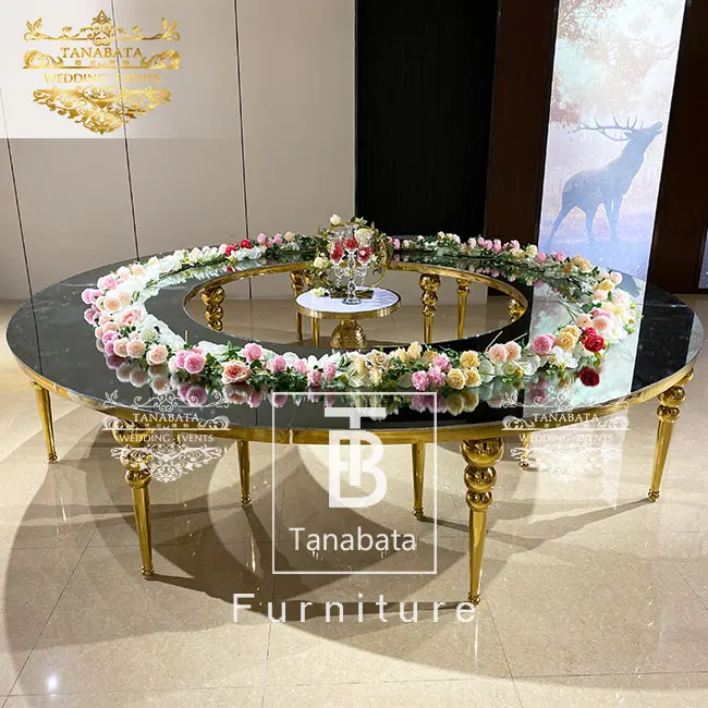 Wedding decor golden modern event luxury mdf top half moon dining table